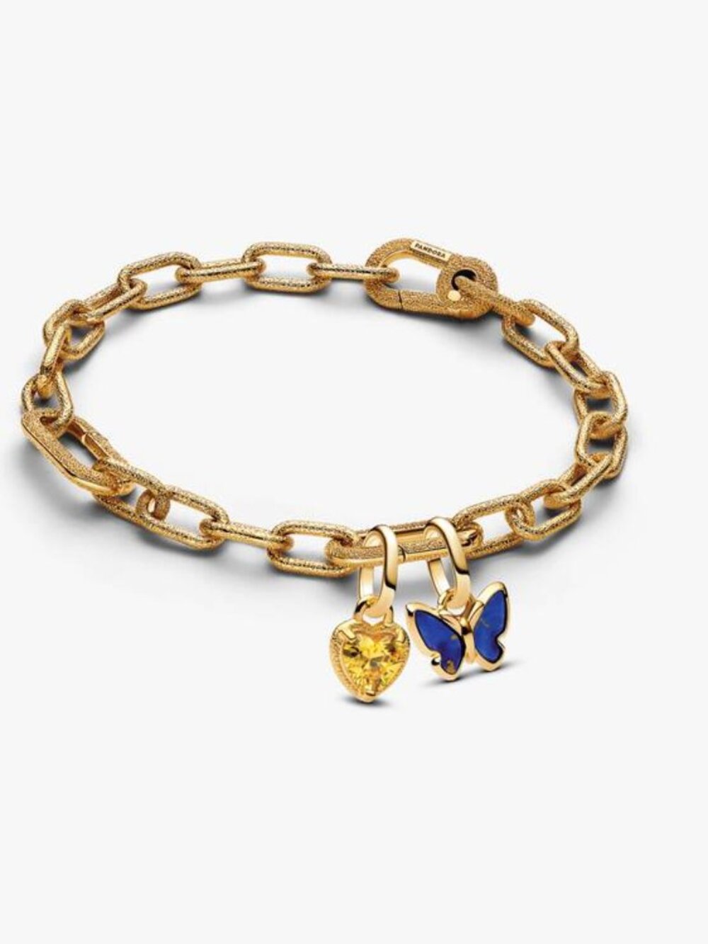 Pandora Golden Butterfly and Heart Charm Bracelet